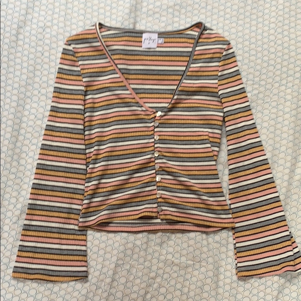 Multicolored crop top long sleeve